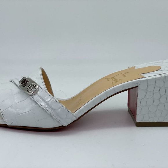 Christian Louboutin LOCK ART 55 Croc Leather Mule Sandals Block Heel Shoes - Picture 6 of 12